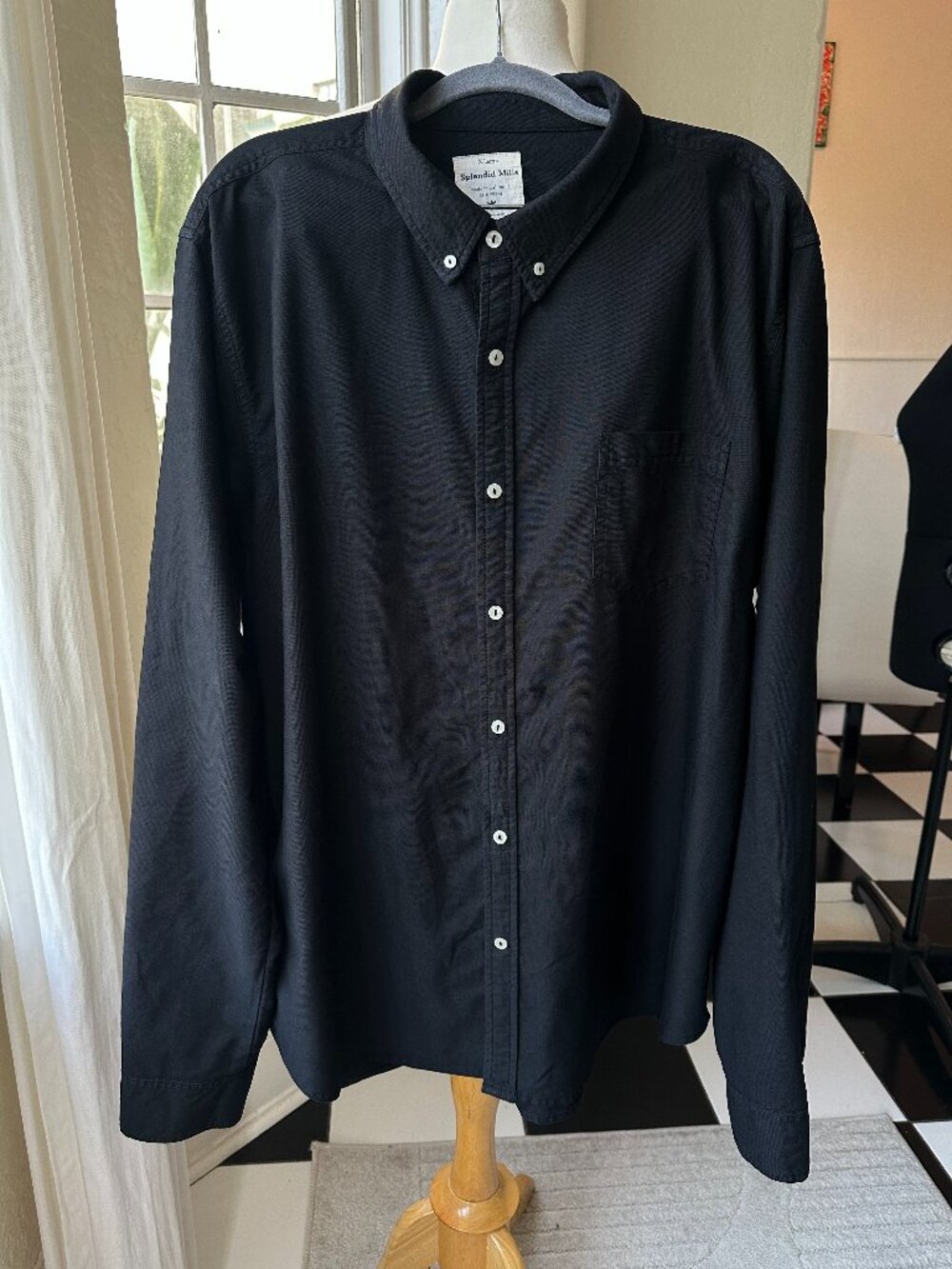 Splendid Mills Men’s Black Cotton Button-Down Shirt XL Made in USA